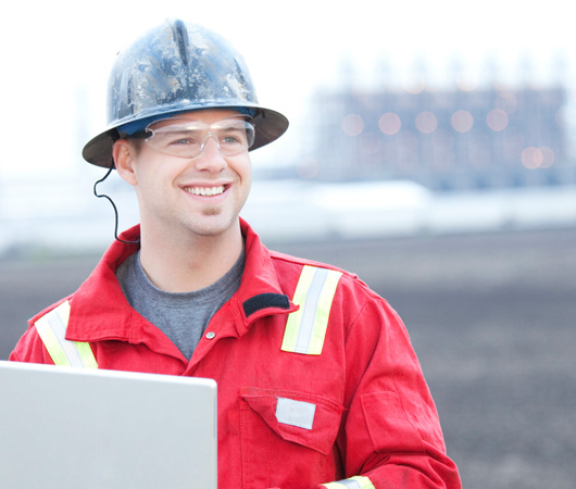 Industrial Worker in a red uniform